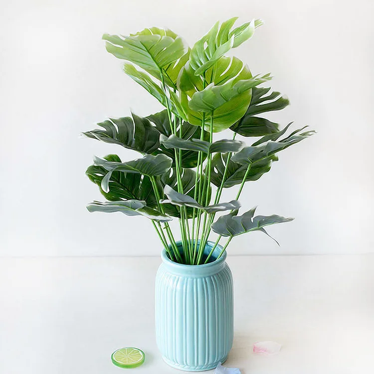 

Hot Sale Green Artificial Plants 18 Leaves Monstera Albo Potted Plant Stand Indoor Plant Potts