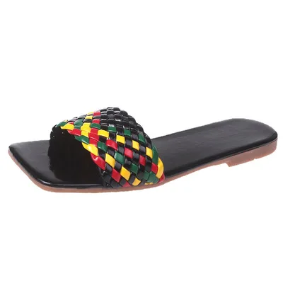 

Customized summer new style flat outer wear color woven women's sandals and slippers, Picture