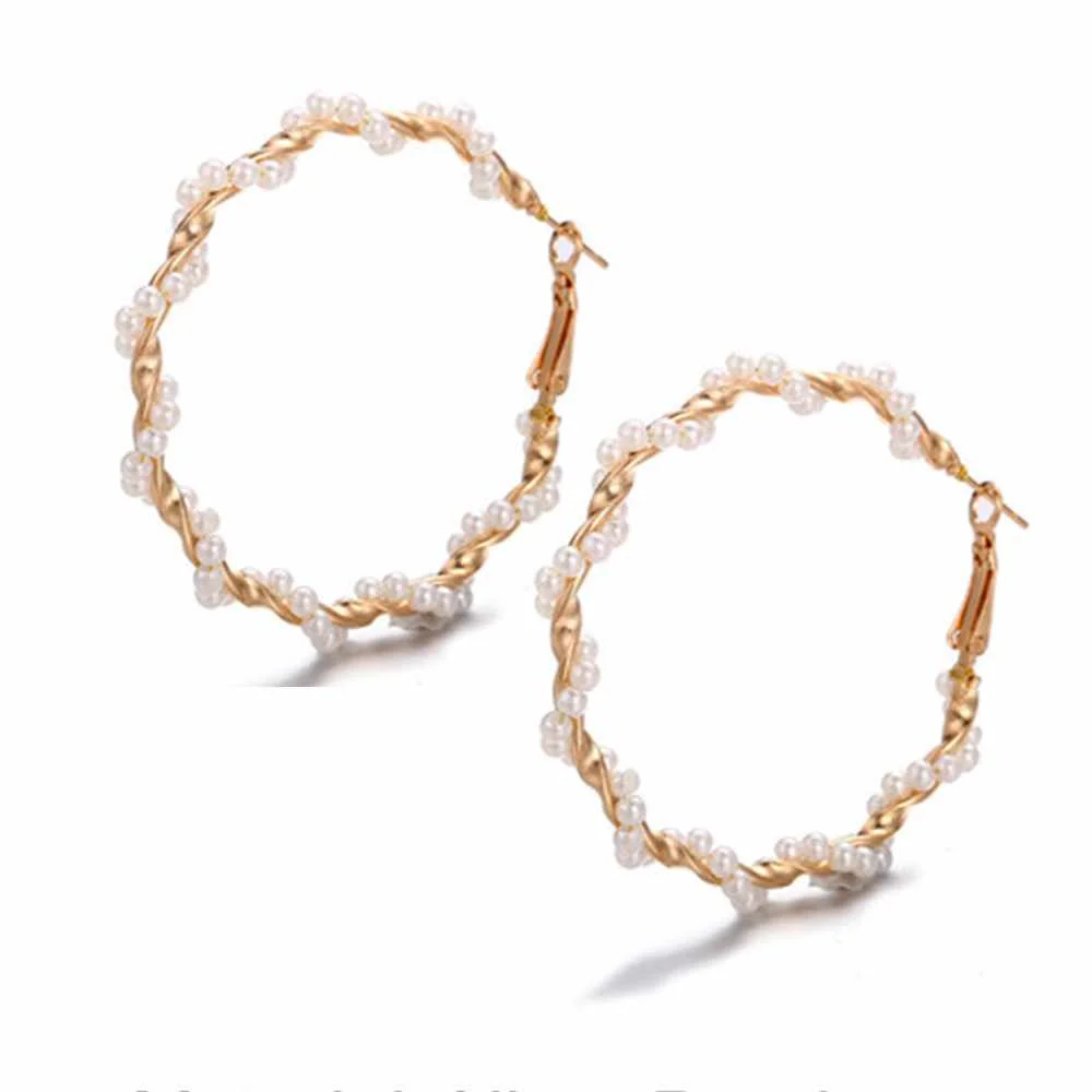 

2020 Big Circle Twist Pearl Hoop Earrings For Women Hot Selling Jewelry for Female Fashion Earrings