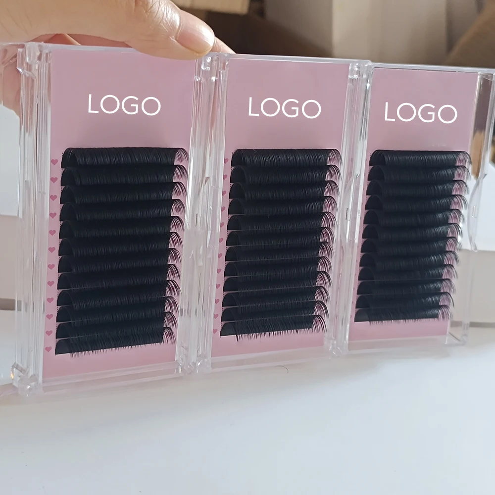 Korea PBT Volume Lashes Easy Make Fans Dark Matte Cashmere Lash Extensions Trays Private Label Lash Extensions Wholesale