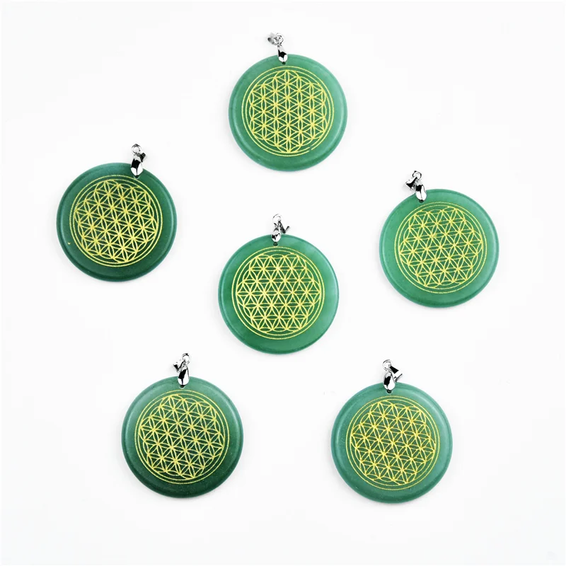 

Natural Carved Crystal Healing Stone Flower Of Life Pendant For Gift, Mixed