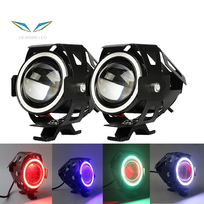U7 Motorcycle Angel Eyes Headlight DRL spotlights auxiliary bright LED bicycle lamp accessories car Fog light 125W white blue