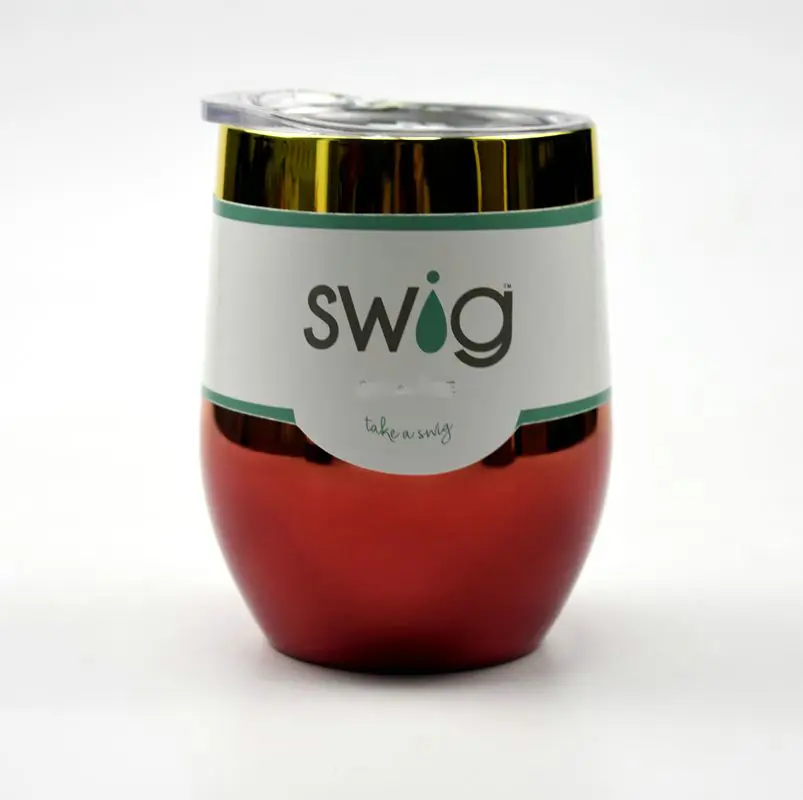 Portable Swig Cups 12 oz Egg Shaped Cup 304 Stainless Steel Tumbler Mug with Lid Wine Beer Cup Vacuum Thermos Rose Gold