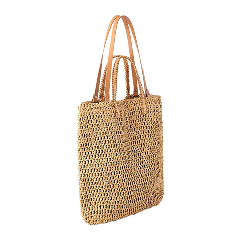 

Straw woven beach bag hand-knitted shoulder bag women's summer straw woven single-shoulder bohemian shoulder bag, Brown