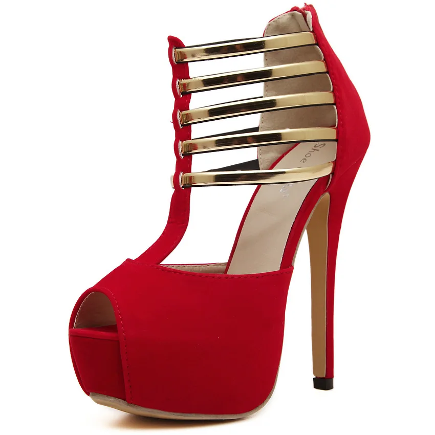 

Sexy ankle metal zip flannel high heel platform sandals large size