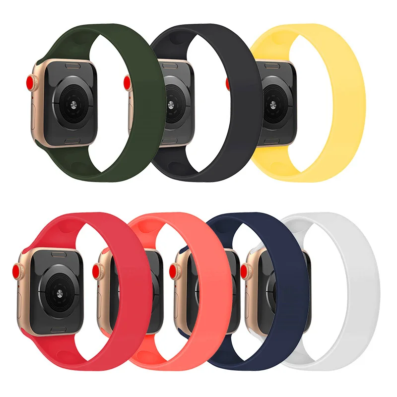 

Solo Loop Sport Watch Band Straps for Apple iWatch Series 6 5 4 3 se Elastic Rubber Silicone Bracelet 44/42mm 38/40mm, Multi-color optional or customized