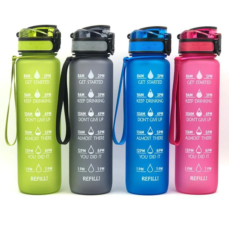 

Outdoor gym custom motivational time marker reusable 32oz sports tritan plastic water bottle with filter, Customized color