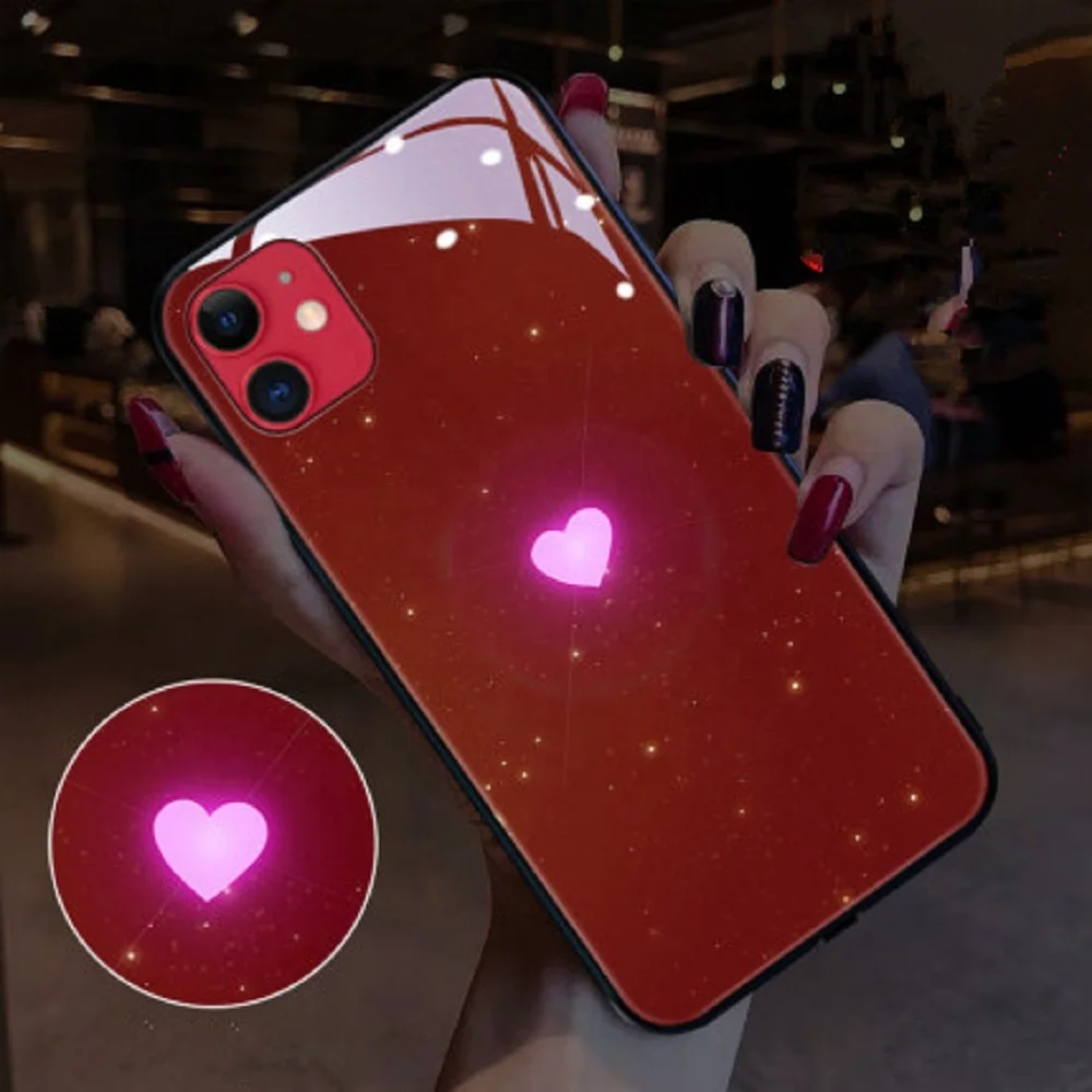 

Love heart design voice control calling Flash Light Up Incoming Luminous Glass cell accessories phone 11promax case, Many items