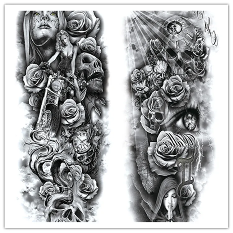 

Waterproof Body Temporary Tattoo Sticker 3D Full Arm Skull Tattoo Sleeve Lion Rose Custom Non-toxic Long Lasting Men Women