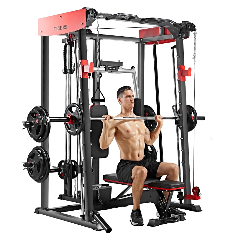 

Smith Machine With Bench Home Gym Workout Equipment Multifunctional Cable Crossover Trainer Power Rack, Black