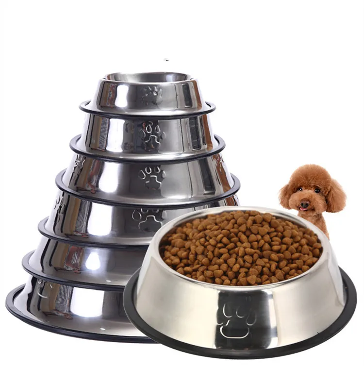 

Hot Sale Pet Bowls Feeder Rubber Bottom Stainless Steel Dog Pet Bowls, Silver