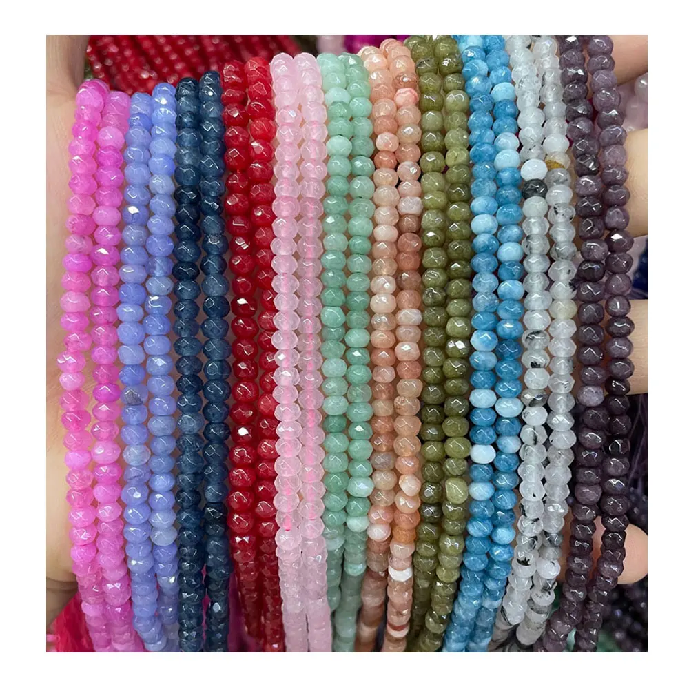 

2x4mm Loose Gemstone Faceted Beads Strand Multi Colors Abacus Shape Chalcedony Rondelle Spacer Beads For Jewelry Making, Dyed multi colors