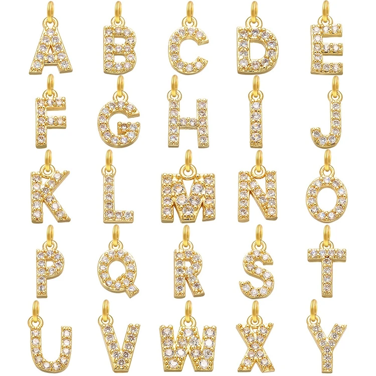 

G296 Wholesale Initial Charm Diy Bracelet Necklace Gold Jewelry Crystal Letter Pendant