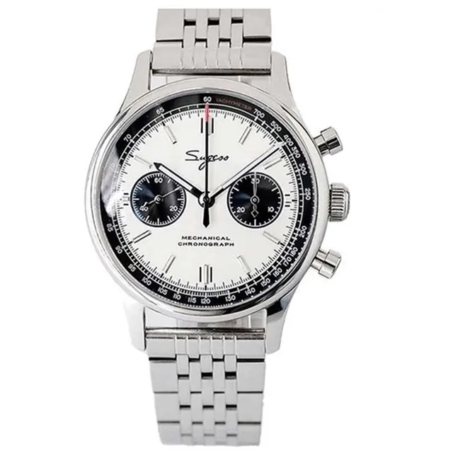 

Sugess Men's 40mm Panda Pilot Chronograph Watch 1963 Seagull 1901 Movement Steel Bracelet Luminous Sapphire Mechanical Watch