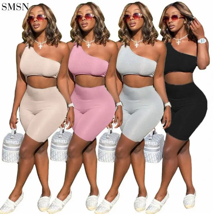 

TINA Fashion 2021 Solid Color One Shoulder Sleeveless Sexy Bodycon Tank Top Jumpsuit Yoga Sport Jumpsuit