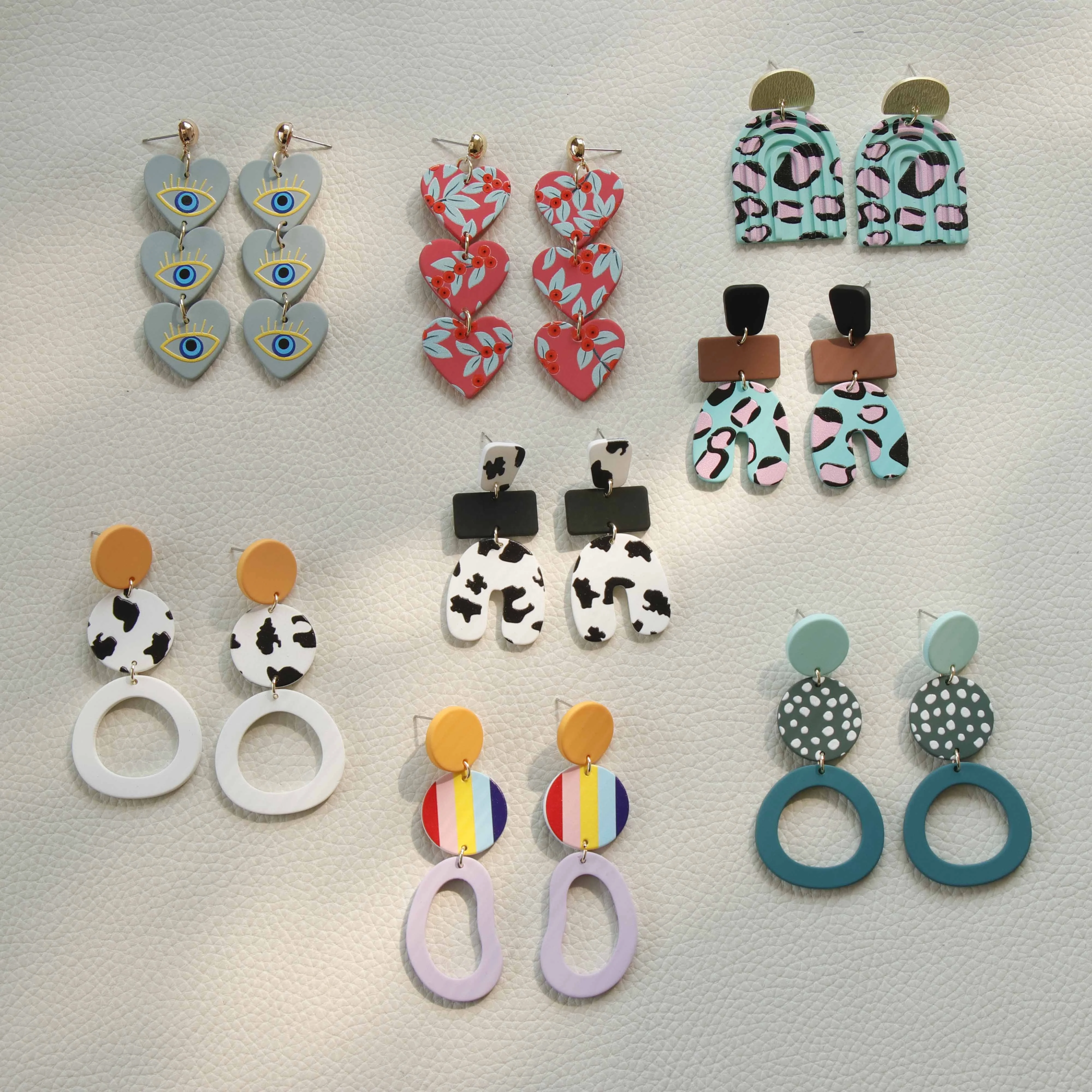 

OUYE hot selling oval round geometric earrings wholesale arch heart fashion trend leopard acrylic earings 2022 jewelry for women, Colorful