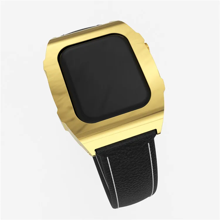 

Amazon Fashion Hot Sale OEM Stainless Steel Smart Watch Case for Apple Iwatch Series Luxury Leather Watch Band Strap, Gold