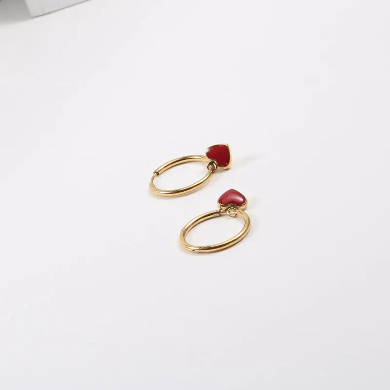 

Trendy Earring 18K Gold Plated Red Heart Pendant Huggie Earrings Jewelry Stainless Steel Earrings Wholesale