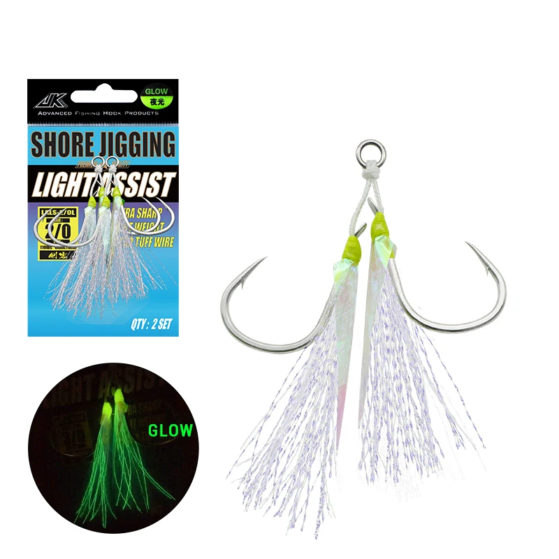

Wholesale JK LALS-L Light Jigging 1/0 2/0 3/0 Luminous 40g-200g Lure Weight High Carbon Steel Jigging Assist Fishing Hooks