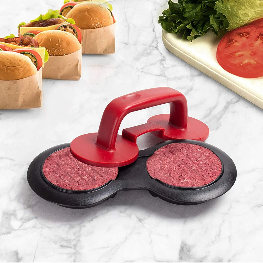 

Kitchen Non-Stick Plastic Burger Press Double Press Maker Hamburger Patty Molds, Black