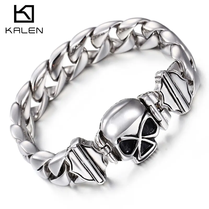 

KALEN Wholesale Punk Hip Hop Men's Skull Chain 316L Stainless Steel Bracelet