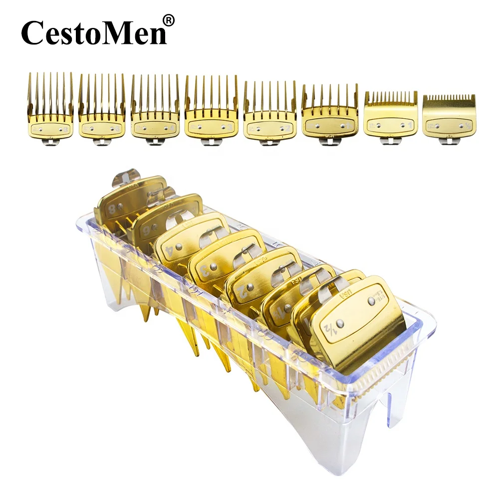 

CestoMen Hot Selling Attachment 8 Sizes Nylon Gold Guide Comb With Metal Clip Barber Clipper Guards For 8591 8148 8509