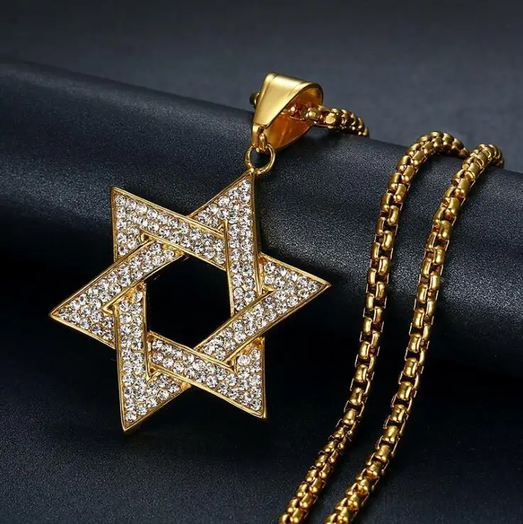 

Hip Hop Star of David Pendant For Men Gold Color Stainless Steel Hexagram Necklace Jewelry