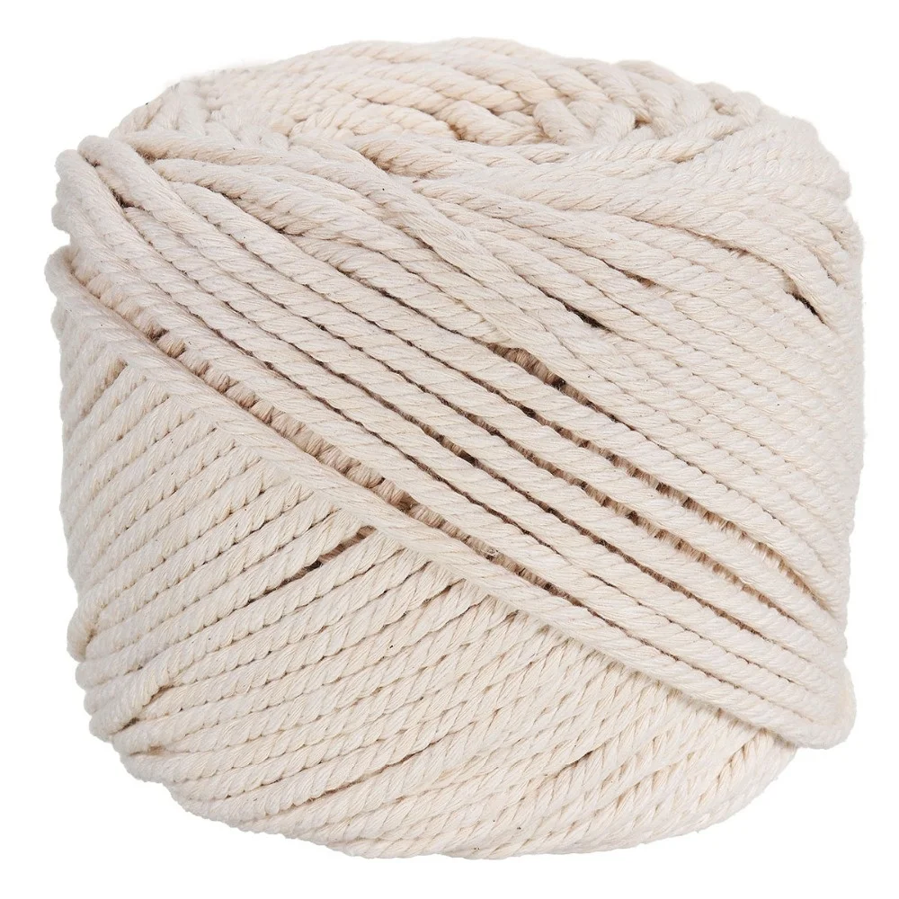 

3mm 4mm 5mm Twisted Cotton macrame cord recycled cotton macrame wall hanging DIY handmade rope 100M, Natural color/not pure white