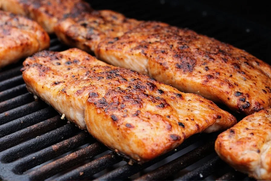 Hand rubbing seasoning onto salmon