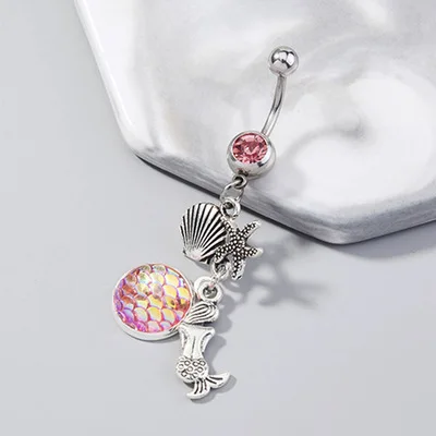 

Summer Body Piercing Jewelry Sea Shell Navel Pendant Ring Stainless Steel Ocean Star Fish Scale Belly Ring