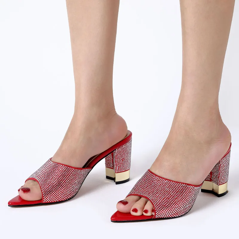 

2020 Open Toe Fashion Lady Pointed High Heel Red Slippers