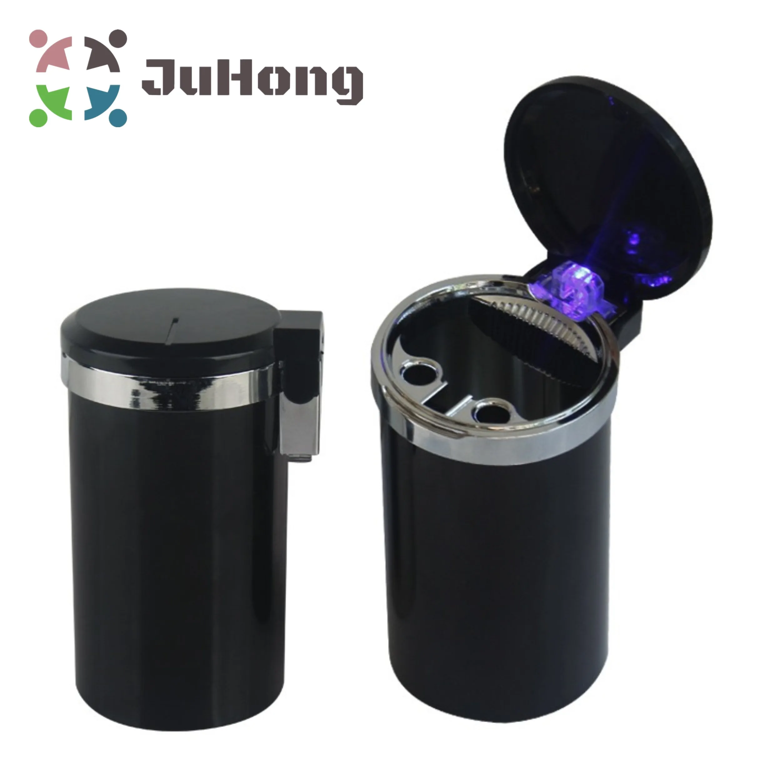 

Fire Resistant LED Ashtray Black / Silver Large Capacity Place in Car Cup Holder Metal Cup Portable Ashtray