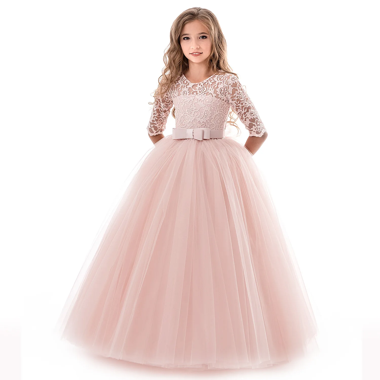 

2020 Tulle Lace Applique Long Wedding dresses flower girls dresses long sleeve Princess Dresses