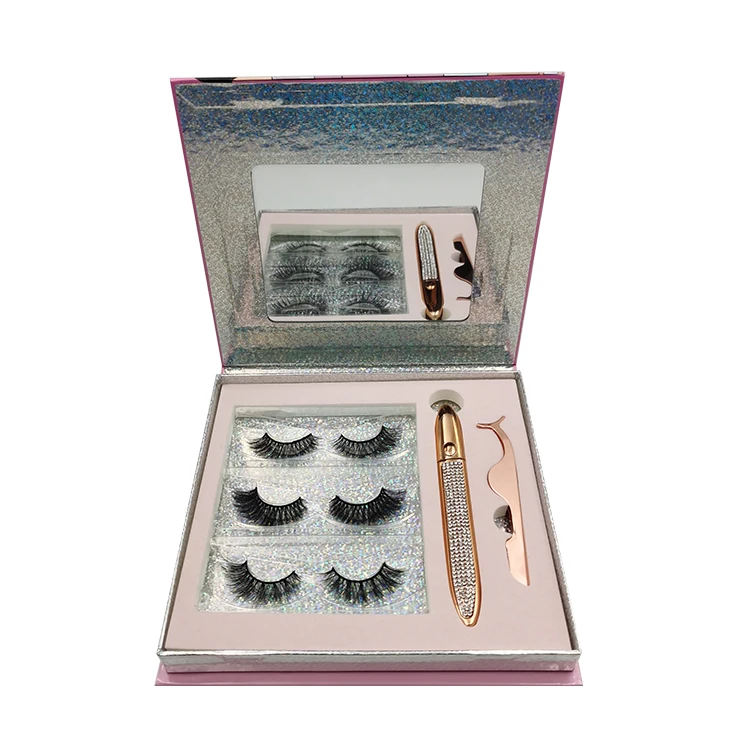 

3d private label magnetic eyeliner eyelash with 3 pairs magnetic eyelashes Natural eyelash magnetic lash vendors