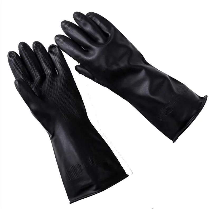 50200g Black Industrial Latex Gloves Heat Resistant Orange Flock Lined
