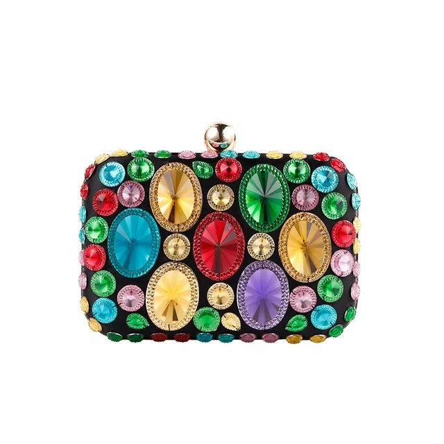 

Luxury Color Crystal Hasp Ladies Dinner Purse Small Chains Handbags Clutch Bag