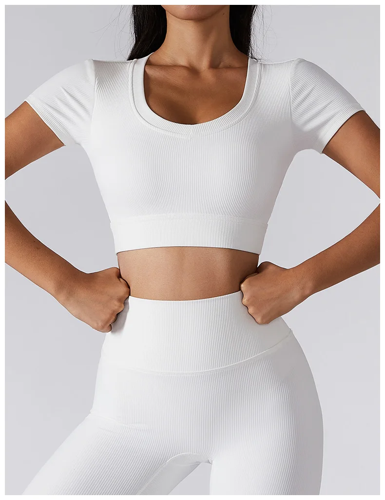 

Quick Dry Short Sleeve Plain Women's T-shirts Custom Ribbed Gym Fitness Yoga Crop Tops 2022