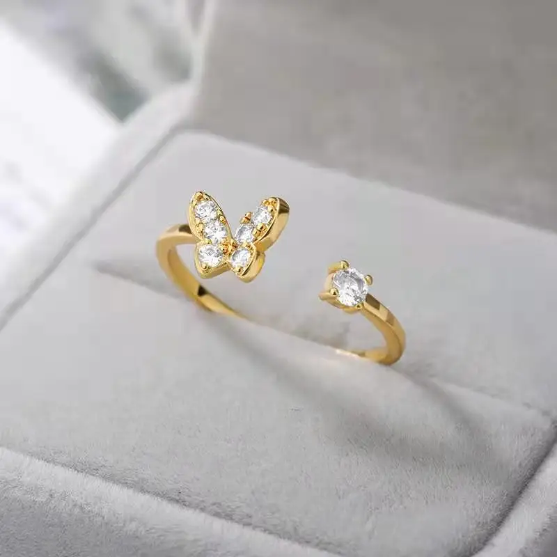 

Wholesale Fashion Design Women's Rings 18K Gold plated Zircon Adjustable Butterfly Rings