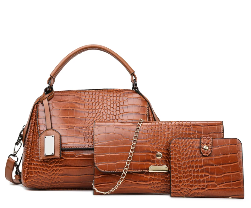 

2020 New designer PU leather handbag 3pieces in 1 set handbag and purse set for women, Wine red,black,gray,brown