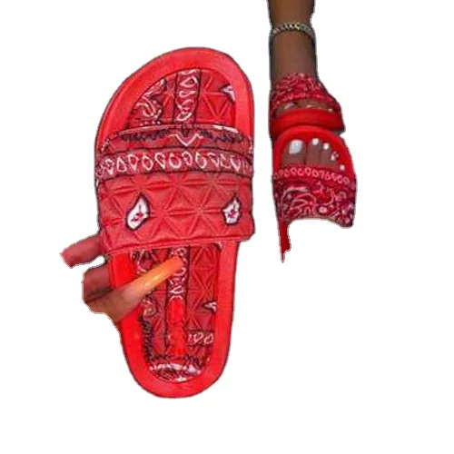 

2021 hot style Amazon flat flat print beach slippers for summer, As shown in figure