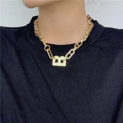 

Hip Hops Popular Jewelry Irregular Chunky Chain Choker Necklaces 24K Gold Plated Letter B Link Chain Necklaces