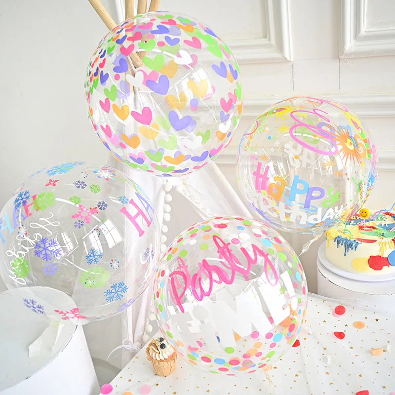 

New 20inch Stretchable printed color Happy birthday Clear PVC Plastic Bubble Bobo Balloons for party decoration