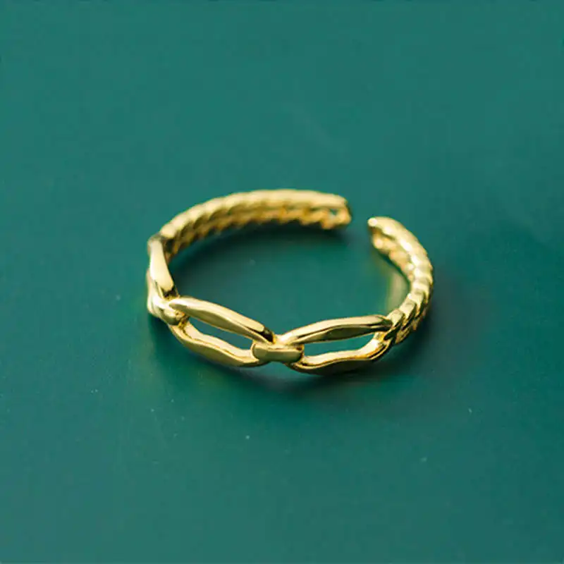 

18k gold plated 925 sterling silver wholesale jewellery minimalist chain twisted rings female