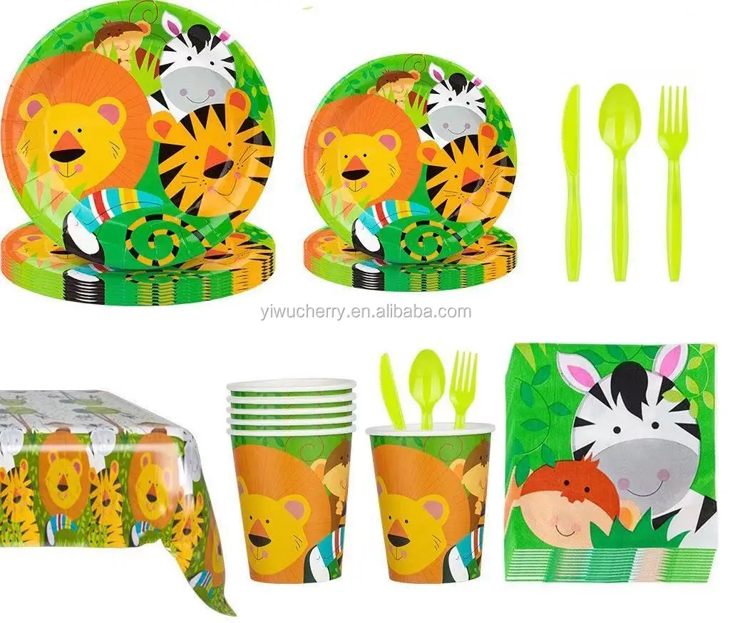 Jungle Animals Party Supplies Plates Cutlery Cups Napkins Tablecloth