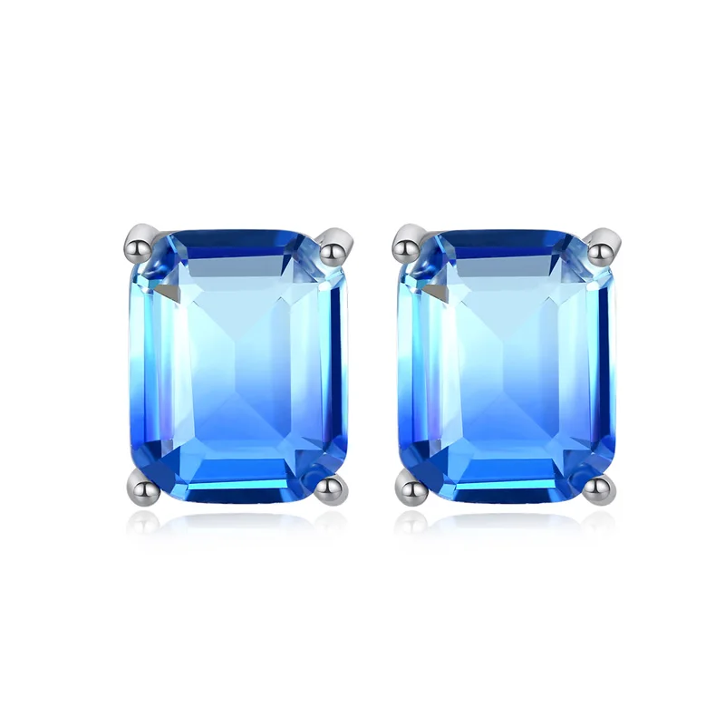 LUOTEEMI Brass Alloy Metal Earrings Fashion Women Tourmaline Earrings Simple Square Stud Earring