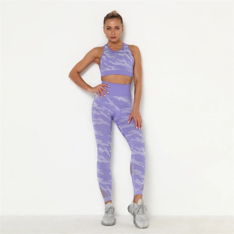 

Fashion Ladies Sports Set Camo Color Seamless Vest And Pant Autumn Women Two Piece Yoga Set, Customized color