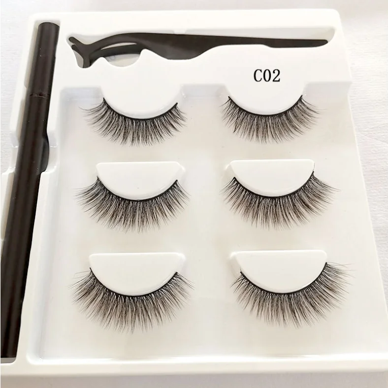 

Hot sell custom packaging private label magnetic eyeliner eyelash 3 pair eyelashes /lash sets