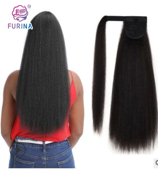 

Yaki ponytail 22inch heat resistant afro yaki straight wrap around ponytails in hair extension, Pure colors are available
