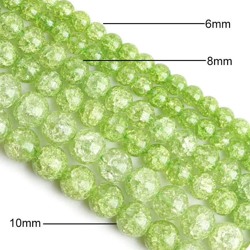 

1Strand/lot Natural Cracked Quartz Crystals Round Popcorn Stone Loose Green Beads 6/8/10/12mm Jewelry Making Findings