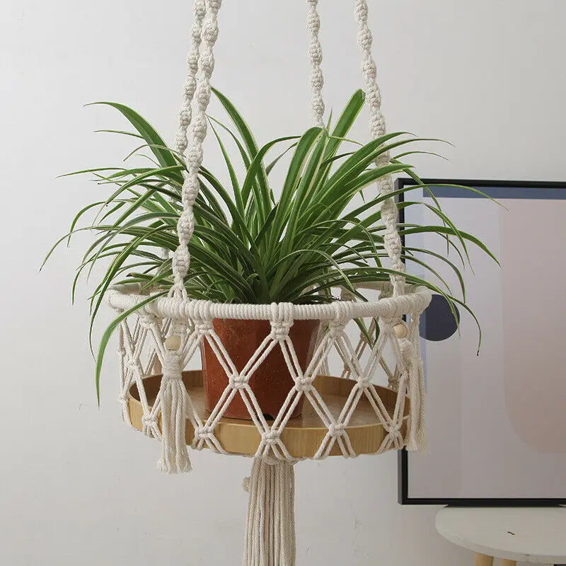 

Nordic Macrame Cotton Hand-Woven Pet Nest Cat Bed Hammock Swing Plant Hanging Basket for Indoor Home Decor, Beige